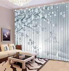 Европейский короткий 3D занавес фото печать дерево окно занавес s для гостиной спальни Мода Серебряный серый затемненный занавес s