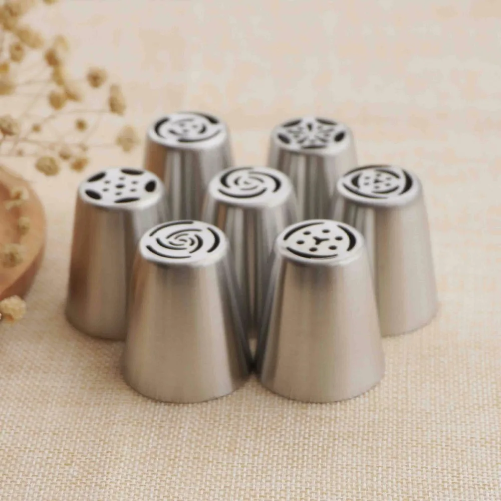 

7PCS Russian Cake Piping Nozzles Tulip Icing Tip Nozzle Pastry Decorating Tips Cupcake Decorator Rose Stainless Steel