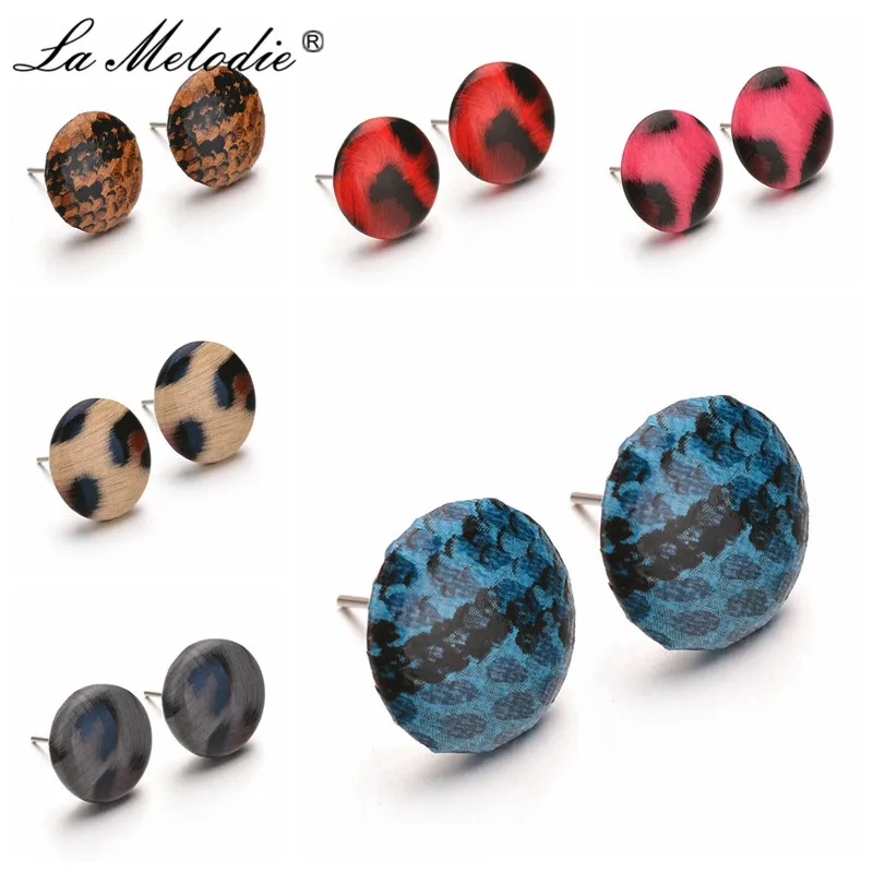 

2019 New Trendy Leopard Print Snakeskin Pattern Stud Earrings Retro Leather Round Geometric Stud Earring For Women Ear Jewelry