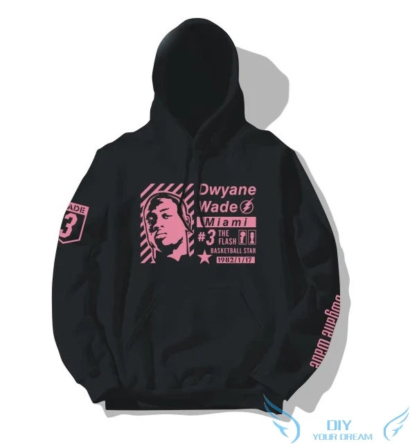 

2019 dwyane wade 3 black Hoodies Men Women Sweatshirts Top Printed Hooded Jumper Loose Hip Hop for fans gift 0113