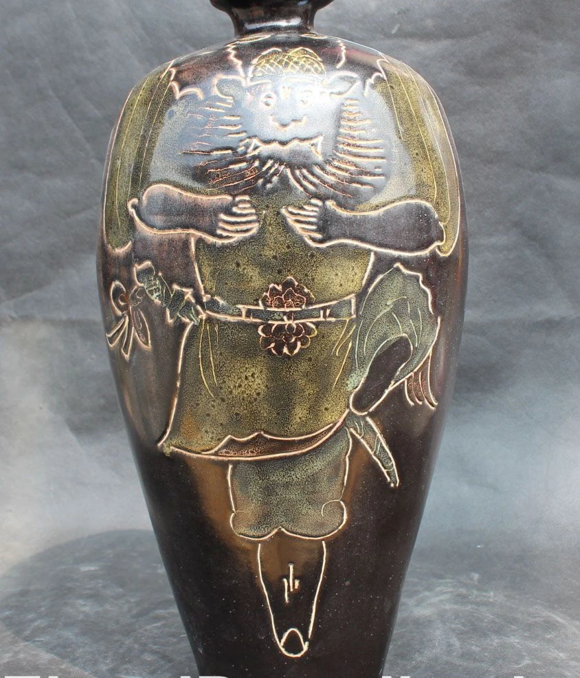 

16"Old Porcelain Rare Zhongkui Zhong Kui Fighting Devil Buddha Sword Vase Statue
