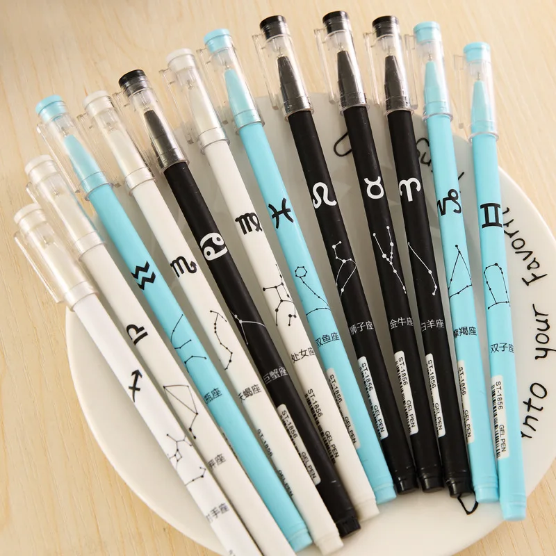 

Cute 12 Constellation Gel Pen Kawaii 0.5 mm Black Ink Signature Pen for writing office School Supplies material Stationery gift