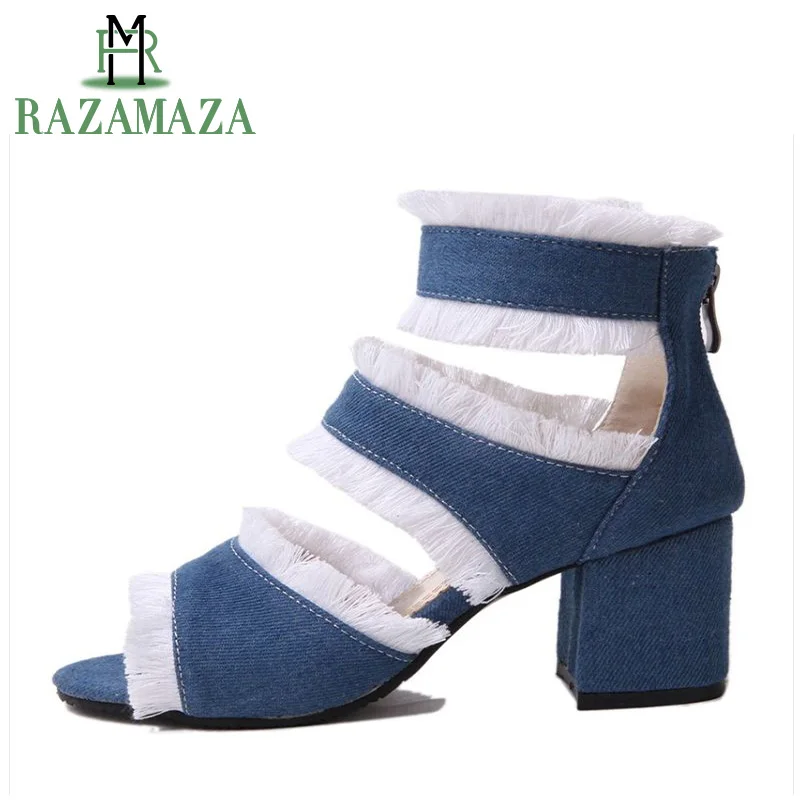 

RAZAMAZA Size 32-43 Women High Heel Shoes Zipper Peep Toe Mixed Color Ladies Summer Shoes Stylish Vintage Club Party Footwear