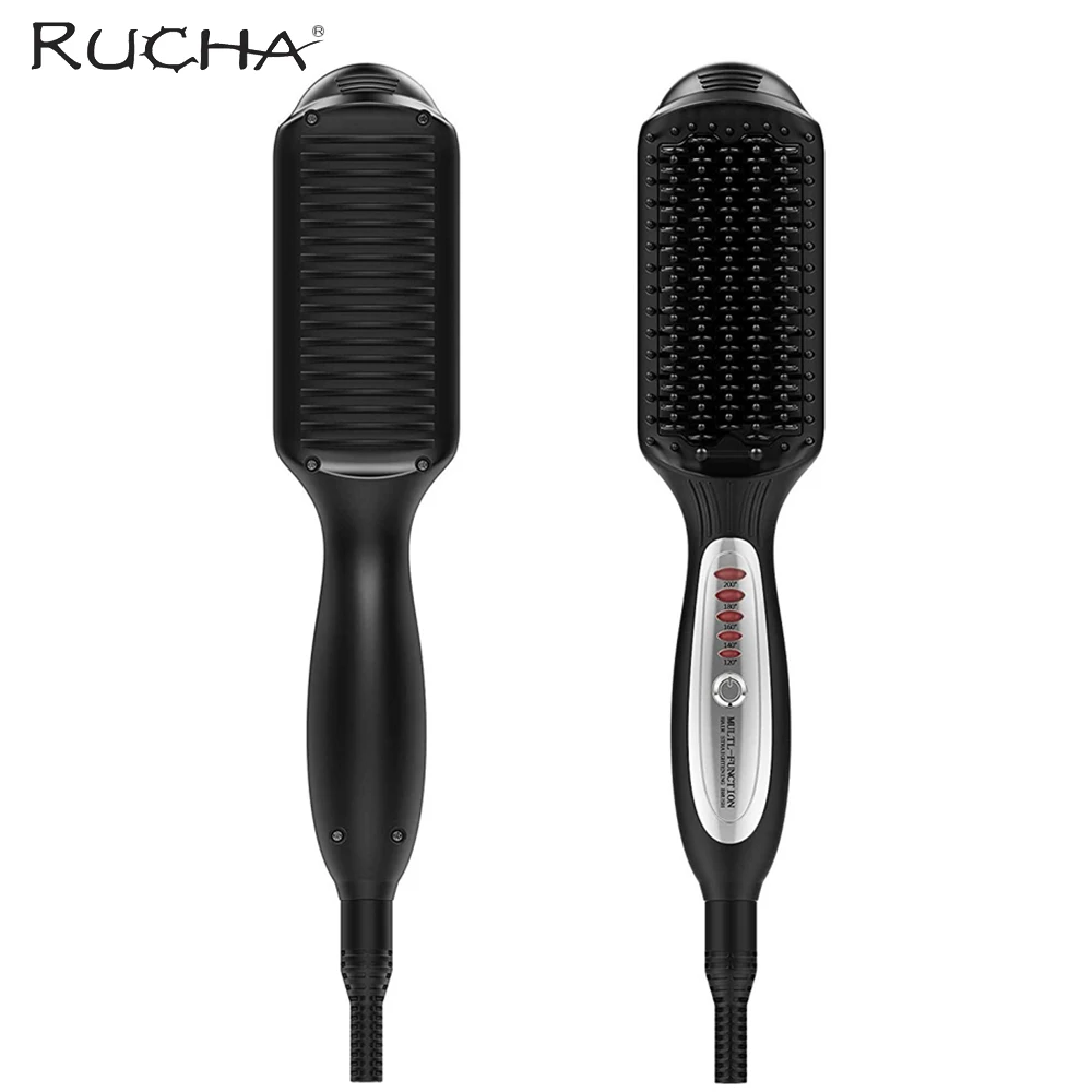 RUCHA Digital Hair Straightener Brush Comb Detangling Straightening Irons Hair Brush Black EU/ US/ UK Plug