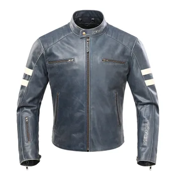 

KERAKOLL Racing Jacket Genuine Leather Motocross Jacket Cowhide Winter Waterproof Keep Warm Darkcyan Removable Lining CE protect