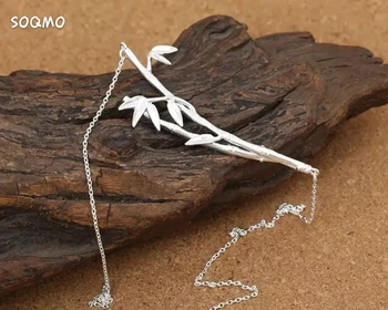 

SOQMO Brand Women Necklace 925 Sterling silver Jewelry Vintage Ethnic Bamboo Chain Pendant Necklace Women Gift Fine Jewelry