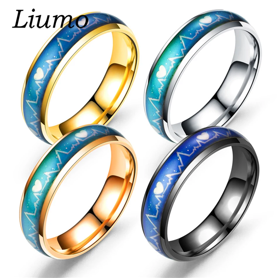 

Liumo Heart Love Black Silver Gold Rose Gold Color Temperature Mood Change Color Men Women Stainless Steel Couple Ring Lr514