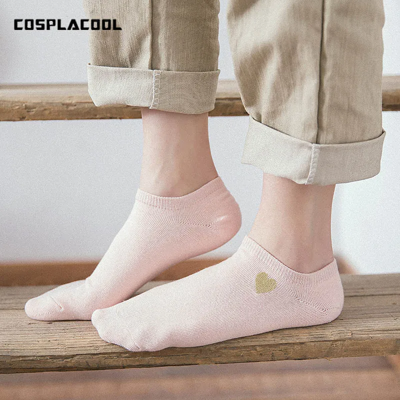 

[COSPLACOOL]Embroidery Gold Silver Love Cute Socks Women Creative Handmade Lovely Funny Socks Candy Color Art Boat Calcetines