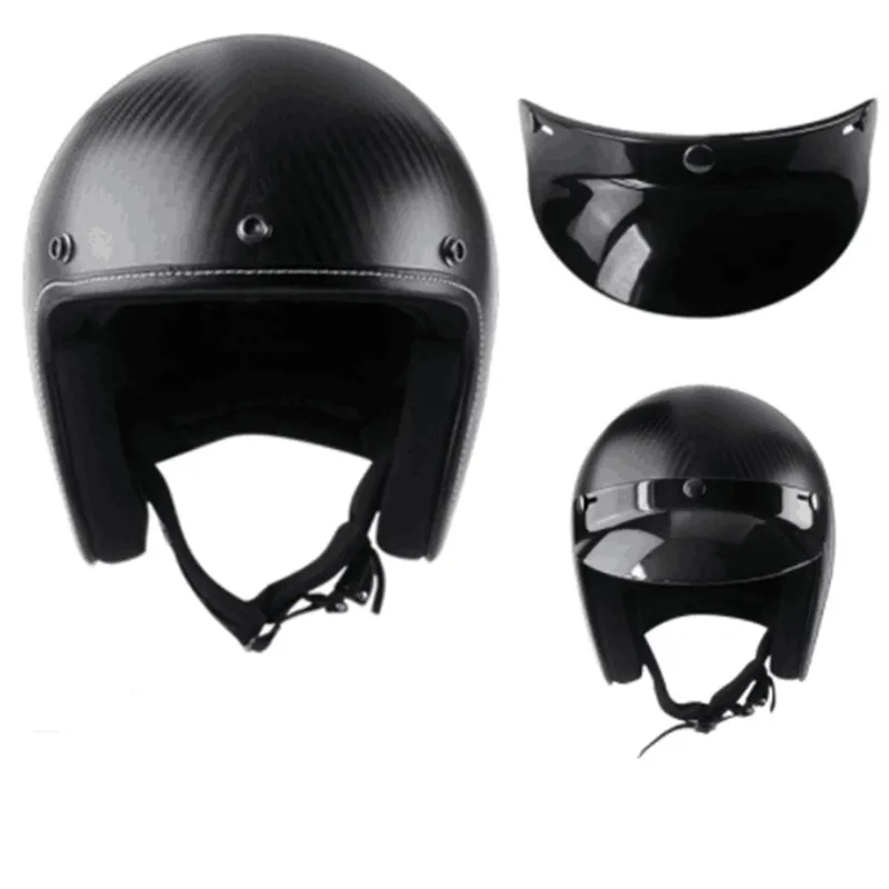 

VCOROS vintage motorcycle helmet carbon fiber retro open face half motorbike helmets man woman moto racing matte black helmets