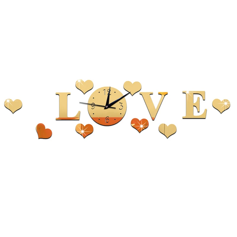 3D акриловые зеркальные настенные часы Love для дома спальни гостиной отеля Модные
