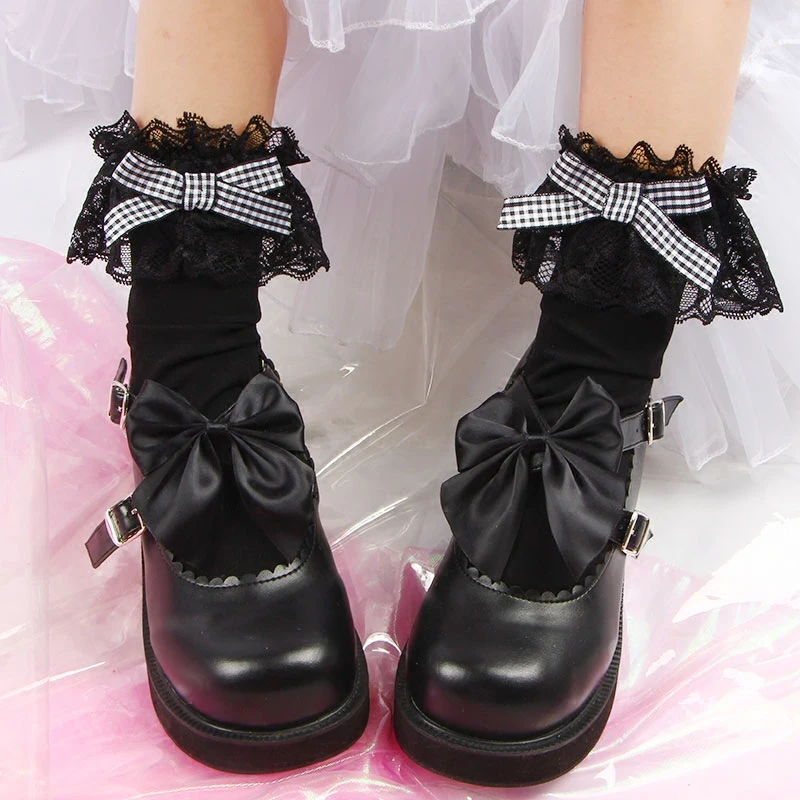 

Japanese Lolita Lace Big Lace College Wind Tube Pile Socks Lolita Bow Soft Socks