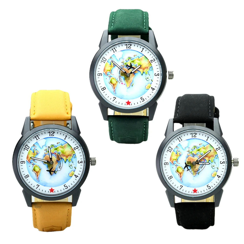Top Brand Watch For Men Global Travel By Plane Map Dial Wrist Watches