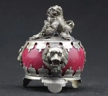 

GORGEOUS DECORATED VINTAGE HANDWORK JADE ARMORED CARVING LION INCENSE BURNER