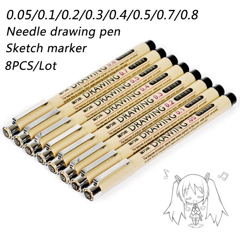 Набор маркеров для рисования Pigma Micron 8 шт. черная пигментная подводка манги крючок