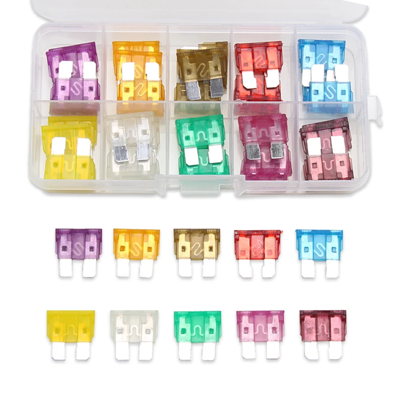 

Standard ATO ATC Auto Blade Fuse Kit For Mid-sized Car Motorcycle Truck 3/5/7.5/10/15/20/25/30/35/40 AMP Assortment Kit 50PCS