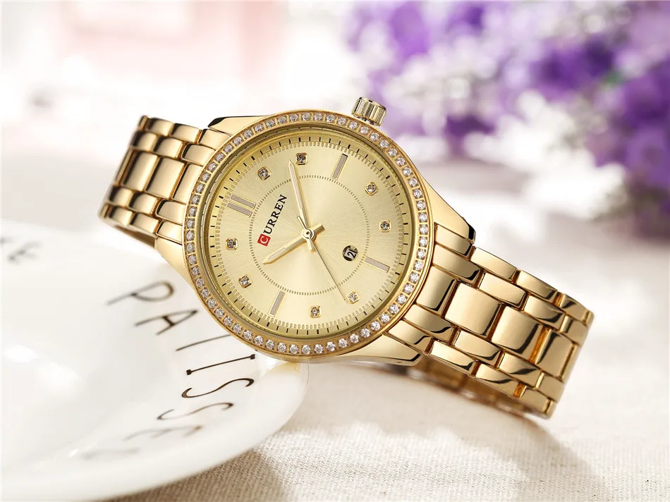 CURREN женские часы лучший бренд класса люкс синий циферблат сталь золотые часы женские часы браслет женские кварцевые часы Relogio Feminino