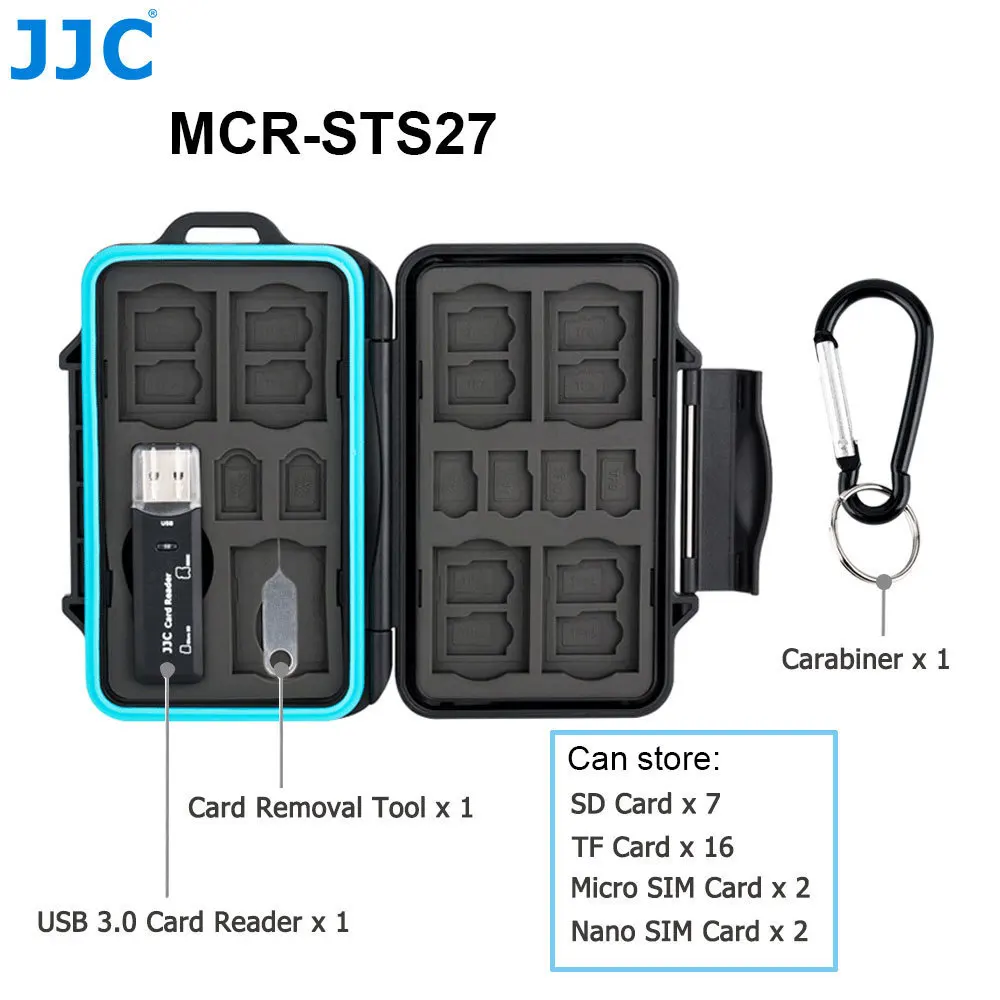 JJC MCR-STS27 чехол для карты памяти жесткий чехол может хранить SD x 7, TF x 16, Micro SIM x 2, Nano SIM x 2 для карт Canon/Nikon/Sonyi/Olympus - Цвет: MCR-STS27