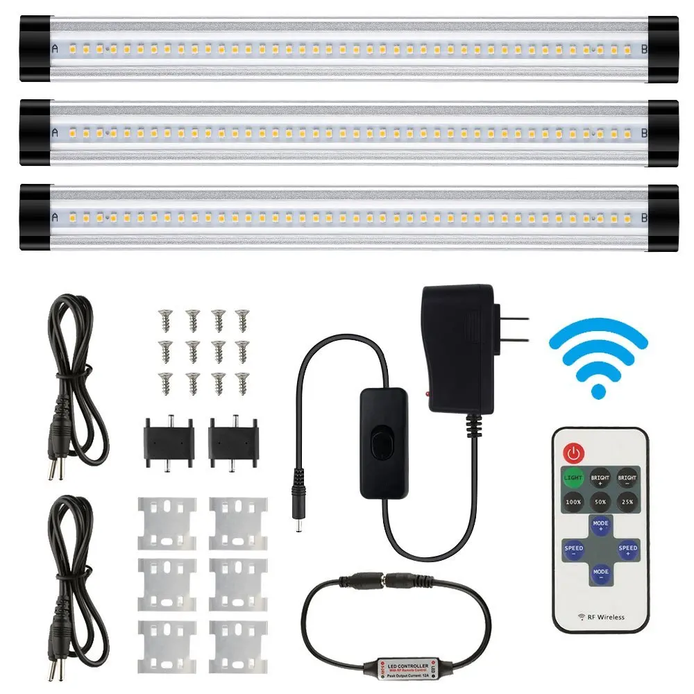 

3pcs/set smd 2835 IR remote control Dimmable Under Cabinet Light Kitchen Light LED bar light 3*0.3m*33LEDs Hard Rigid Bar