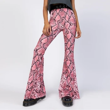 

Women's Print Flare Pants Female High Waist Elastic Thin Summer Bodycon Long Trousers Spring Summer Fashion Party Night Club