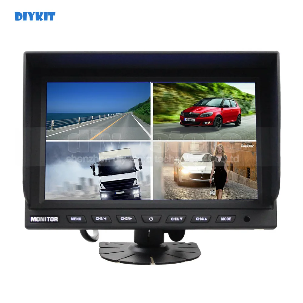 DIYKIT 9 Inch Split Quad Display Color Rear View Monitor Car Monitor For Car Truck Bus