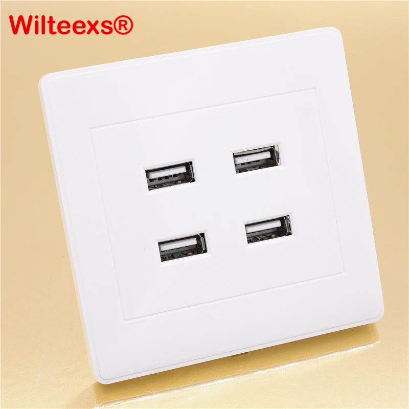 WILTEEXS DC 4 порта USB 5 В 3.1A электрическое настенное зарядное устройство док-станция розетка панель пластина переключатель питания адаптер штекер