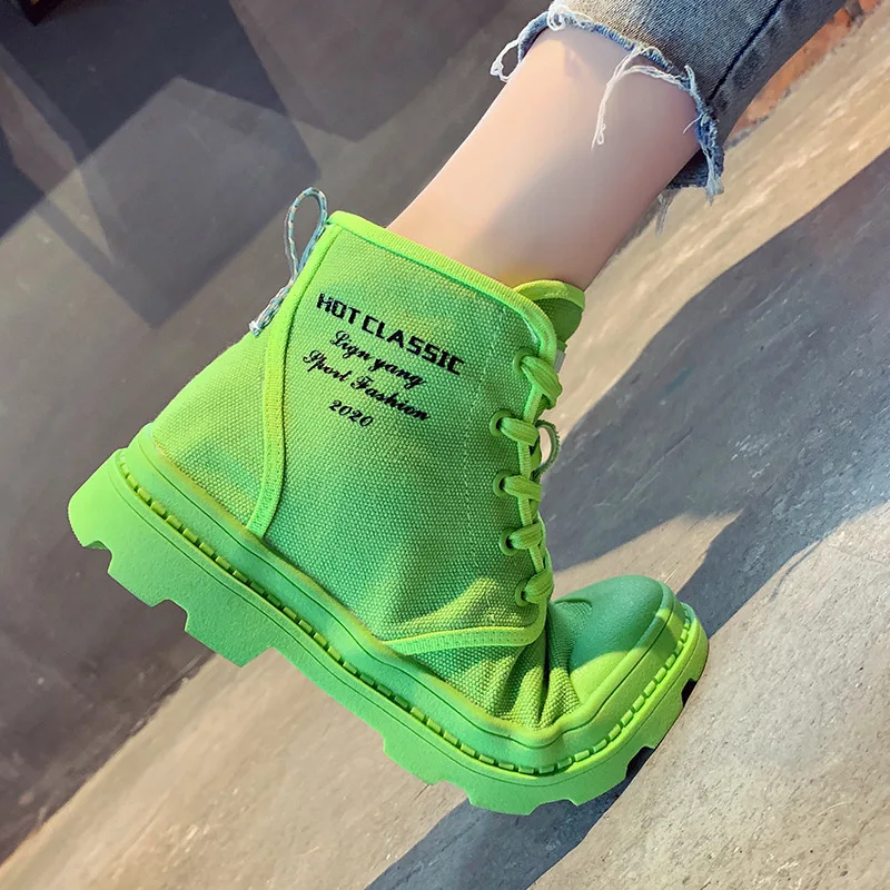 

SWYIVY Martin Boots Women Platform Sneakers Canvas Shoes Female 2019 New Autumn Candy Color Ankle Boots Women Casual Shoes Boot