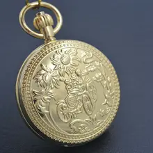 Flower Pure Copper Cover Vintage Style Wind Up Mens Mechanical Pocket Watch Roman Number Dial 5