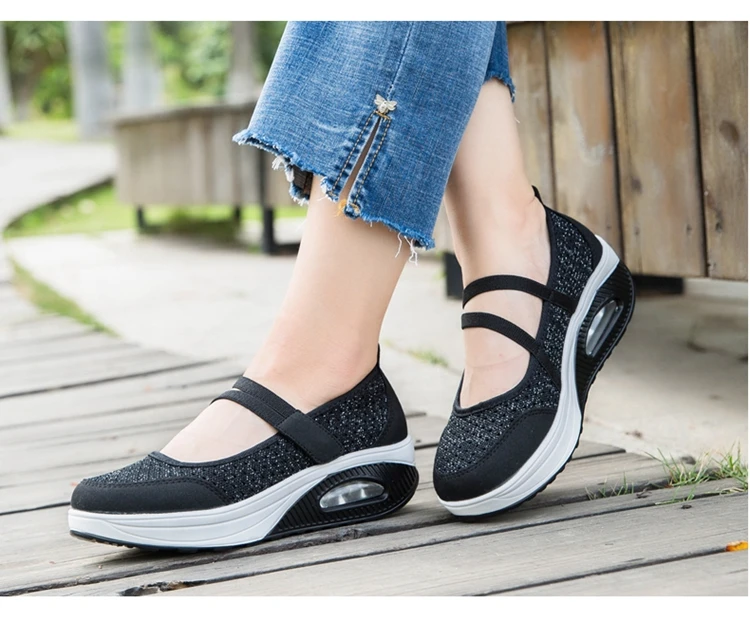 Новинка; женская обувь черного и белого цвета для похудения; дышащая обувь на платформе; качающийся клин; обувь для оздоровительный массаж; Feminino Zapatillas Deportivas Mujer