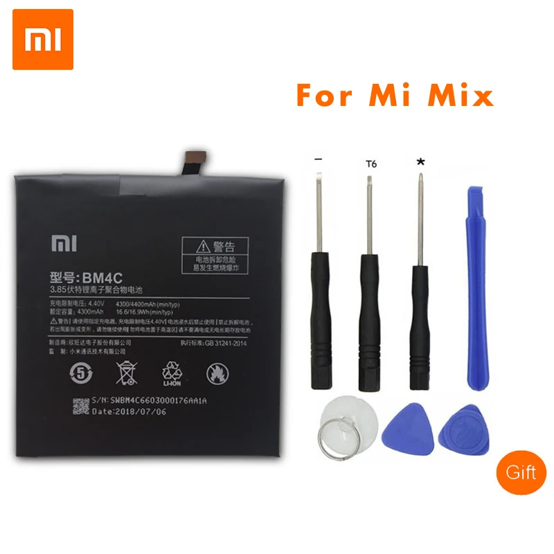 

100% Original Xiaomi BM4C Mobile Phone Battery For Xiaomi Mi Mix Replacement Battery 4400mAh High Capacity Phone Batteries+Tools