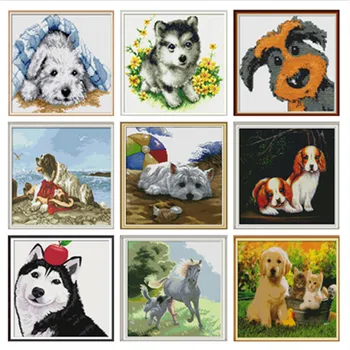 

Cross Stitch Kits Cross Stitch Patterns Water Soluble Canvas Cross Stitch Dogs Animal Needework DIY Kit Embroidery Home Decor