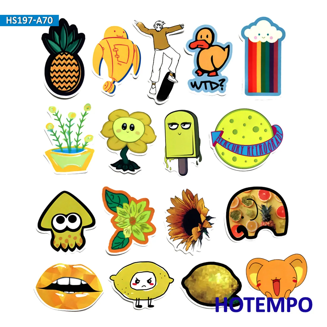 70pcs Cute Catoon Yellow Pattern Sticker Icon for Mobile Phone Laptop Luggage Skateboard Fixed Gear Bike Guitar Decal Stickers