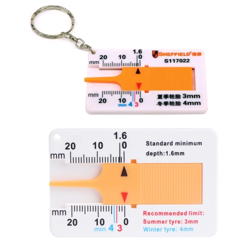 

Tyre Tread Depth Gauge Car Motorcycle Trailer Van Wheel Keychain Measure Tool