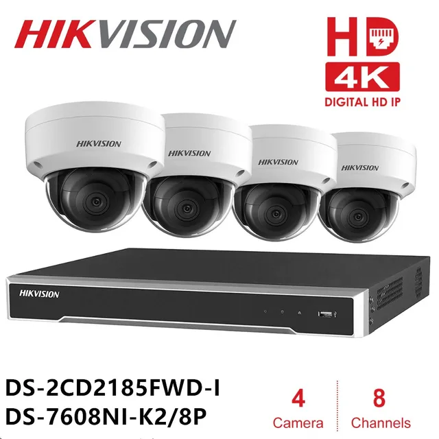 $US $734.60  Hik 8ch CCTV Security Camera System NVR DS-7608NI-K2/8P DS-2CD2185FWD-I 4 Dome Network Camera Kits 