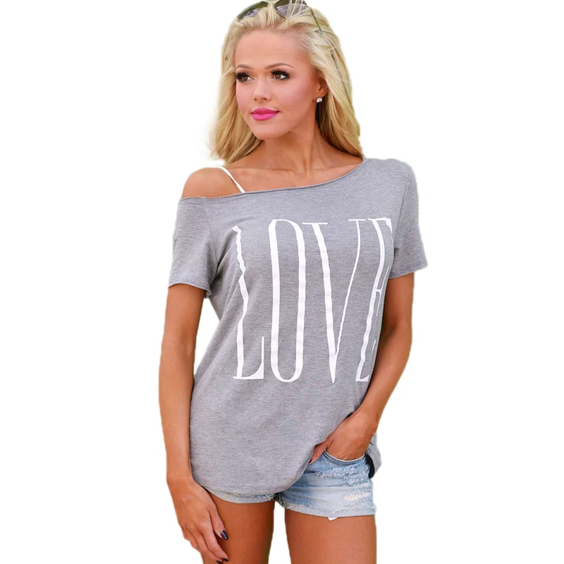 Love Letter Printed Clothes Off The Shoulder Tops Women Style Sexy T