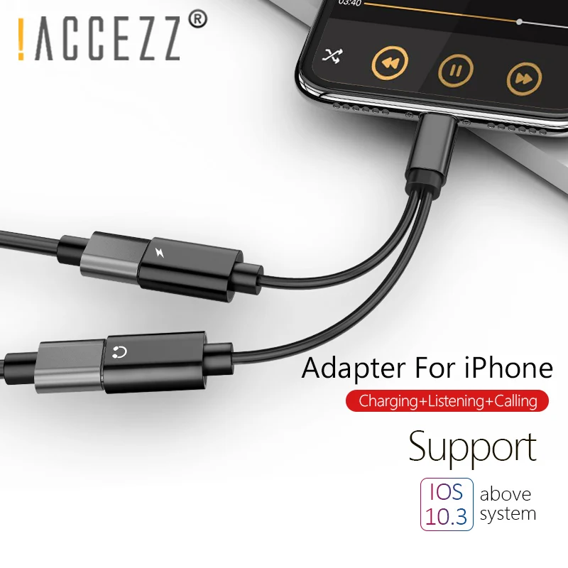 

!ACCEZZ 2 in 1 Dual Lighting Charging Audio Adapter For iphone 7 8 Plus X XS XR IOS 10 11 Charger Aux Splitter Cables Connecter