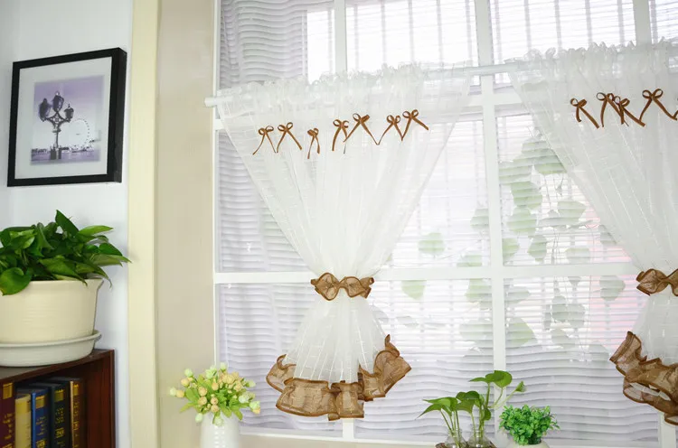 2pcs Customizable Short Tulle Curtain with Ties Pastoral Kitchen Curtains Small Sheer Curtain Drapes for Cabinet/Balcony/Window