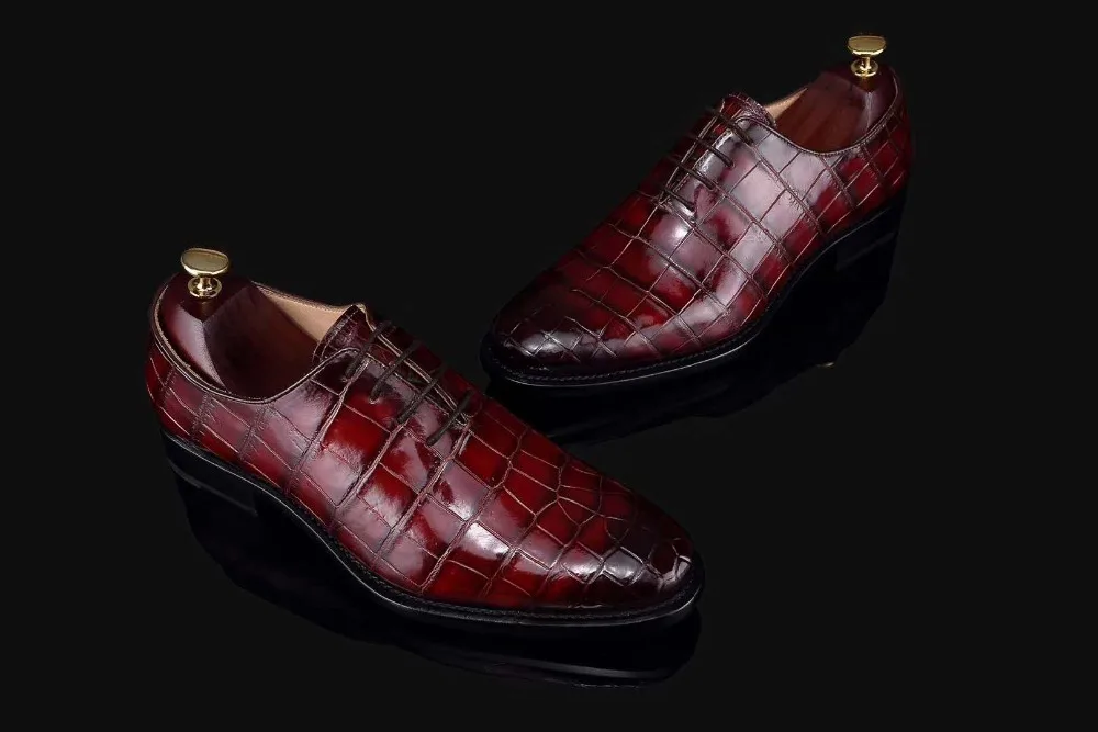 Настоящая крокодиловая кожа, блестящая кожа, 2 цвета, мужская обувь, прочная крокодиловая кожа, Мужские модельные туфли, официальная обувь
