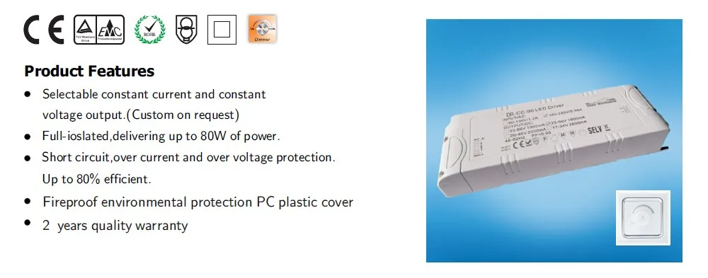 80 Вт (12 В/24 В/48 В) постоянная Напряжение triac затемнения светодиодный драйвер затемнения питания освещения трансформаторов конвертер