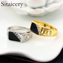 Sitaicery позолоченные кольца с черной эмалью, мужское Винтажное кольцо в стиле панк, классическое черное кольцо с имитацией черных камней, мужское кольцо с эмалью