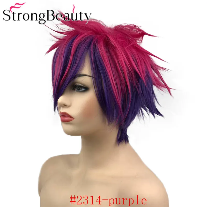 Сильный Красота короткий прямой фиолетовый парик волосы леди парики для Для женщин химическое монолитным полный ежедневно/Косплэй парик