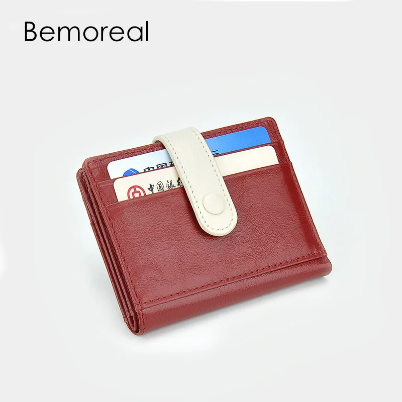 

Bemoreal Oil Wax Leather Card Holder Women High Capacity Genuine Leather Panelled Card Wallet Luxury Brand Business Card Case