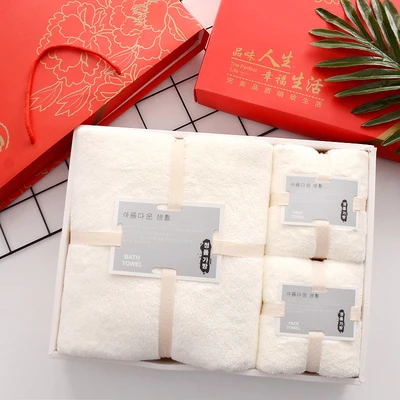 Wedding Bath Towel 3piece Gift Box Set Moon Red Birthday Group Buy Back Gift Companion Gift Pure Cotton Custom Wholesale B6T673 - Цвет: 4