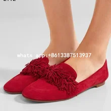 Новинка года; Лидер продаж; модная женская обувь; цвет красный, серый, красный, винный, армейский, зеленый, синий; кисточка с бахромой; повседневная обувь на плоской подошве без застежки; женская обувь на плоской подошве