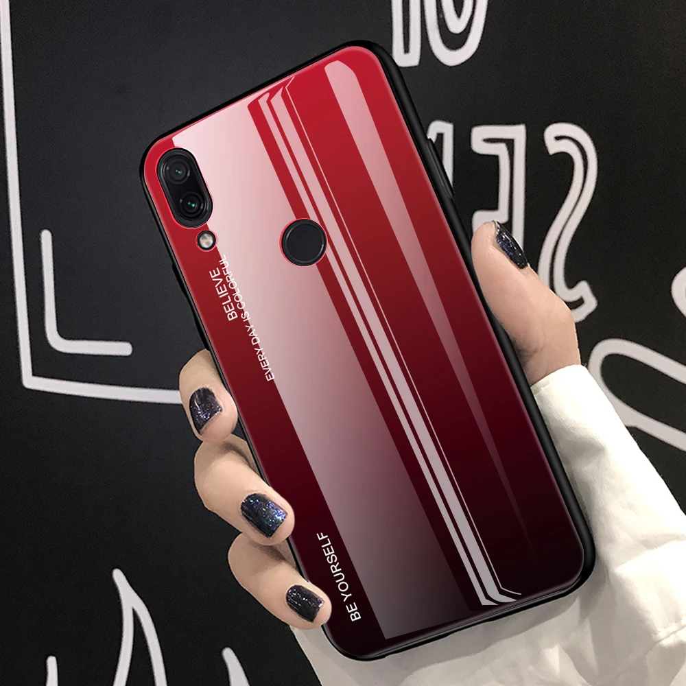 

50pcs/lot Gradient Tempered Glass Soft TPU Frame Cases for Xiaomi Redmi 7 Redmi Note 5Pro Redmi Note 7Pro