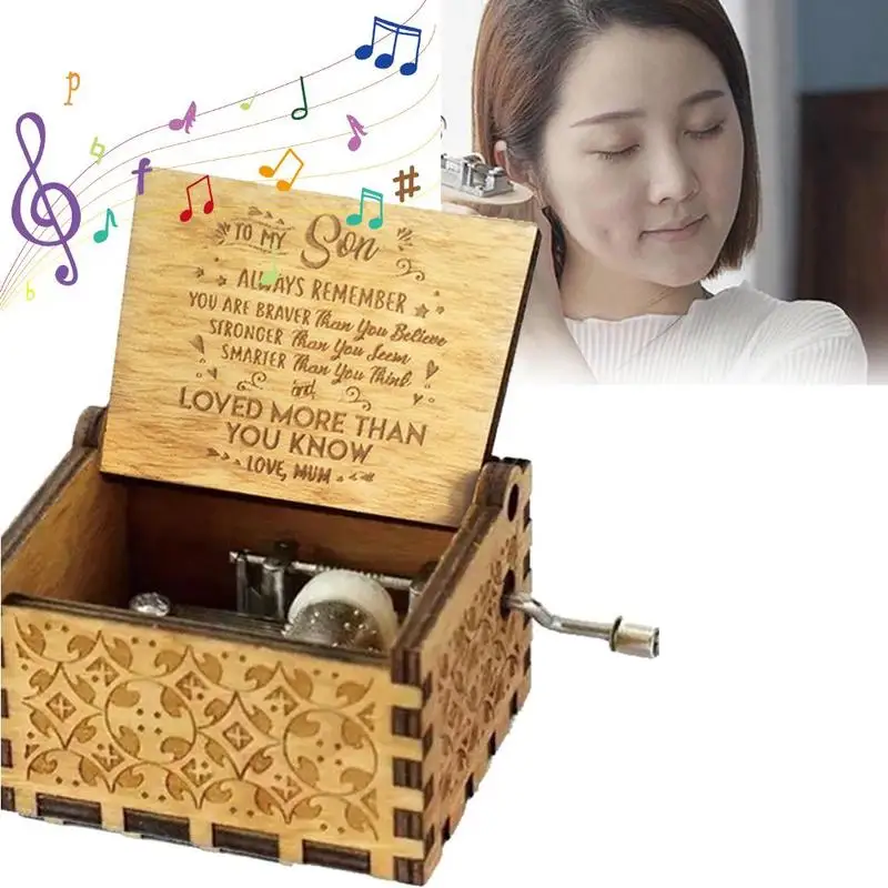 Nueva caja de música amor Papá y mamá amor mi sol de madera manivela caja de música antigua tallada para mamá papá y regalos de cumpleaños para hijo