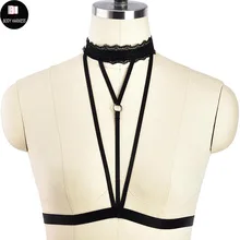 Для женщин готика черный кружевной воротник поддерживающее нижнее белье из эластичных лямок клетка бюстгальтер сексуальный панк средства ухода за кожей белье, женское нижнее портупея топ-бюстгальтер