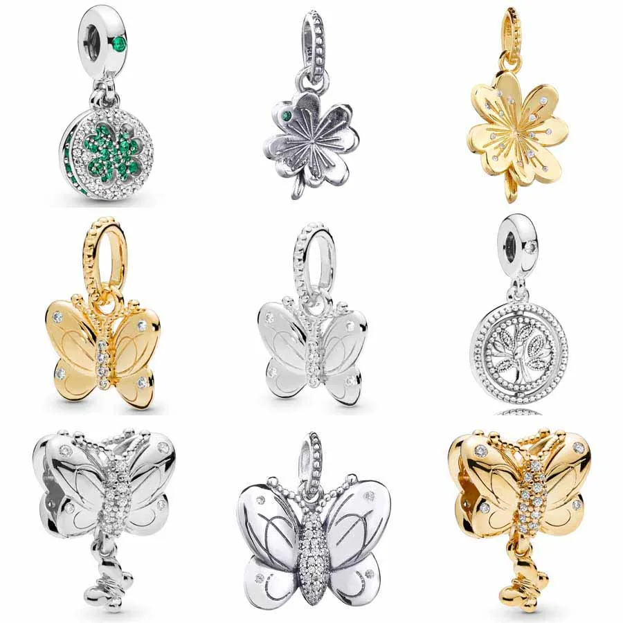 

Dazzling Lucky Four-leaf Clover Shine Decorative Butterfly Pendant Charm Fit Pandora Bracelet 925 Sterling Silver Bead Jewelry