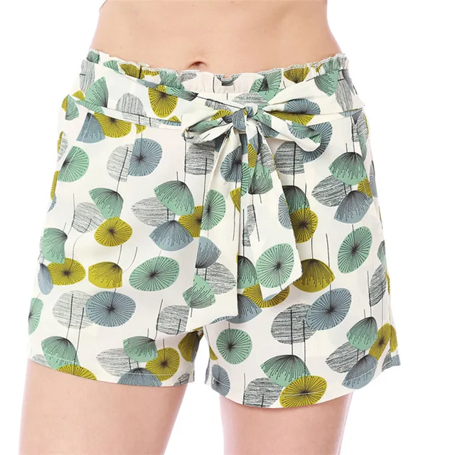 2018 New Women's Elastic Floral Print Beach Shorts Hot Summer Surf Bow