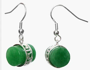 

lovers women good 11.23 Silver Cylinder Barrel Design Green stone Earrings real Natural gem stone 925 silver Ladies Jewelry