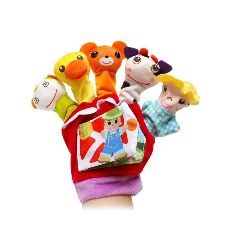 Милые Мультяшные животные пальчиковые куклы Ручные куклы перчатки Плюшевые игрушки с тканью книга Детские раннее образование Удобная
